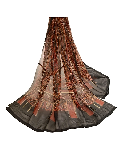 Sanskriti Vintage Dupatta Long Stole Georgette Black Printed Wrap Scarves DC-51617-Black &amp; Brown-Printed Work-Georgette-2