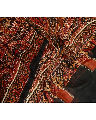 Sanskriti Vintage Dupatta Long Stole Georgette Black Printed Wrap Scarves DC-51617-Black &amp; Brown-Printed Work-Georgette-3