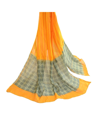 Sanskriti Vintage Dupatta Long Stole Cotton Silk Hijab Yellow Printed Scarves DC-51619-Yellow &amp; Green-Printed Work-Cotton Silk-2