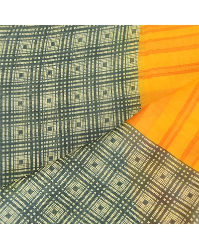 Sanskriti Vintage Dupatta Long Stole Cotton Silk Hijab Yellow Printed Scarves DC-51619-Yellow &amp; Green-Printed Work-Cotton Silk-4