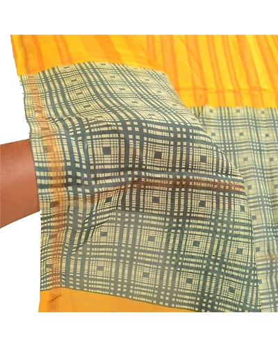 Sanskriti Vintage Dupatta Long Stole Cotton Silk Hijab Yellow Printed Scarves DC-51619-Yellow &amp; Green-Printed Work-Cotton Silk-5