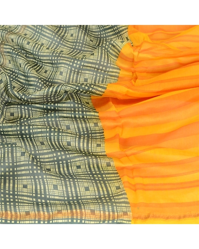 Sanskriti Vintage Dupatta Long Stole Cotton Silk Hijab Yellow Printed Scarves DC-51619-Yellow &amp; Green-Printed Work-Cotton Silk-6