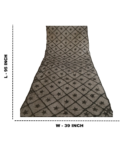 Sanskriti Vintage Dupatta Long Stole Cotton Handmade Applique &amp; Mukesh Work DC-51632-Black-Applique Work-Cotton-1