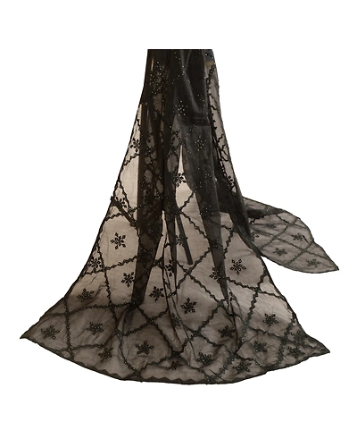 Sanskriti Vintage Dupatta Long Stole Cotton Handmade Applique &amp; Mukesh Work DC-51632-Black-Applique Work-Cotton-2