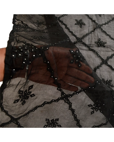 Sanskriti Vintage Dupatta Long Stole Cotton Handmade Applique &amp; Mukesh Work DC-51632-Black-Applique Work-Cotton-5
