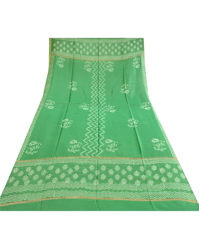 Sanskriti Vintage Dupatta Long Stole Blend Silk Green Block Printed Wrap Scarves DC-51633-Green-Block Printed Work-Blend Silk-7