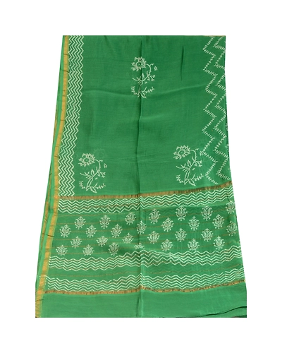 Sanskriti Vintage Dupatta Long Stole Blend Silk Green Block Printed Wrap Scarves DC-51633-Green-Block Printed Work-Blend Silk-8
