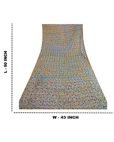 Sanskriti Vintage Dupatta Long Stole Chiffon Blue Embroidered Bagh Phulkari Veil DC-51638-Blue-Thread Work-Chiffon-1