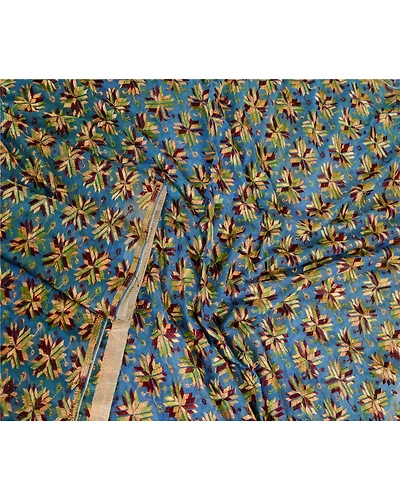 Sanskriti Vintage Dupatta Long Stole Chiffon Blue Embroidered Bagh Phulkari Veil DC-51638-Blue-Thread Work-Chiffon-3