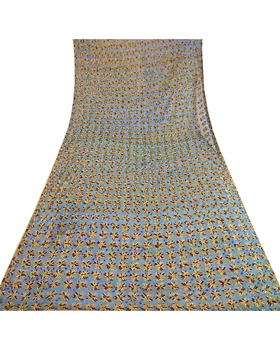 Sanskriti Vintage Dupatta Long Stole Chiffon Blue Embroidered Bagh Phulkari Veil DC-51638-Blue-Thread Work-Chiffon-7