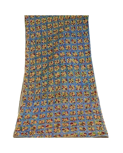 Sanskriti Vintage Dupatta Long Stole Chiffon Blue Embroidered Bagh Phulkari Veil DC-51638-Blue-Thread Work-Chiffon-8