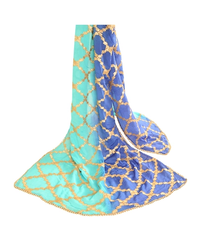 Sanskriti Vintage Dupatta Long Stole Blend Silk Blue Embroidered Gota Work Hijab DC-51659-Blue-Gota Work-Blend Silk-2