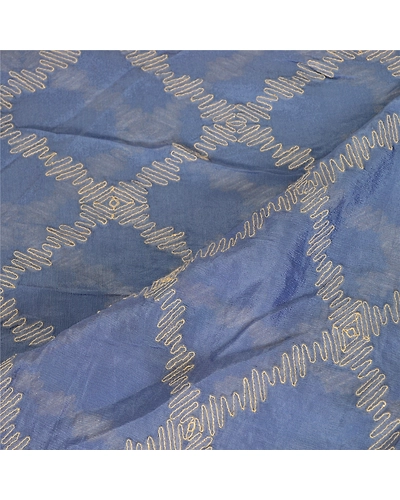 Sanskriti Vintage Dupatta Long Stole Blend Silk Blue Embroidered Gota Work Hijab DC-51659-Blue-Gota Work-Blend Silk-4