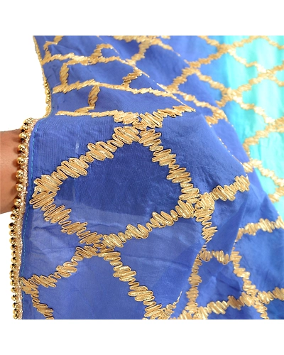 Sanskriti Vintage Dupatta Long Stole Blend Silk Blue Embroidered Gota Work Hijab DC-51659-Blue-Gota Work-Blend Silk-5