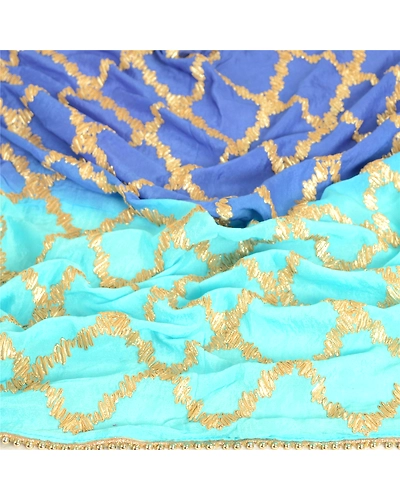 Sanskriti Vintage Dupatta Long Stole Blend Silk Blue Embroidered Gota Work Hijab DC-51659-Blue-Gota Work-Blend Silk-6