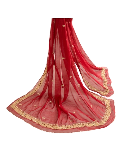 Sanskriti Vintage Dupatta Long Stole Pure Georgette Silk Dark Red Hand Beaded DC-51664-Dark Red-Zardozi Work-Pure Georgette Silk-2