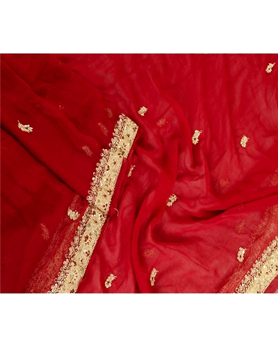 Sanskriti Vintage Dupatta Long Stole Pure Georgette Silk Dark Red Hand Beaded DC-51664-Dark Red-Zardozi Work-Pure Georgette Silk-3