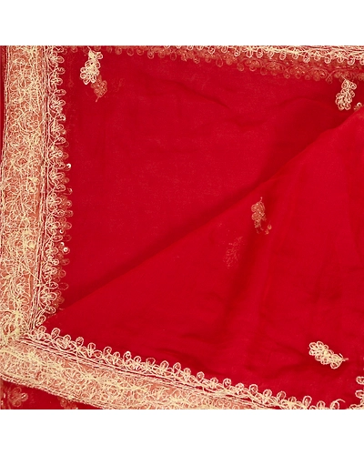 Sanskriti Vintage Dupatta Long Stole Pure Georgette Silk Dark Red Hand Beaded DC-51664-Dark Red-Zardozi Work-Pure Georgette Silk-4