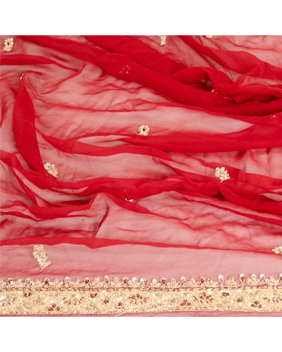 Sanskriti Vintage Dupatta Long Stole Pure Georgette Silk Dark Red Hand Beaded DC-51664-Dark Red-Zardozi Work-Pure Georgette Silk-6