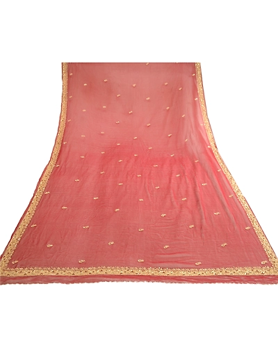 Sanskriti Vintage Dupatta Long Stole Pure Georgette Silk Dark Red Hand Beaded DC-51664-Dark Red-Zardozi Work-Pure Georgette Silk-7