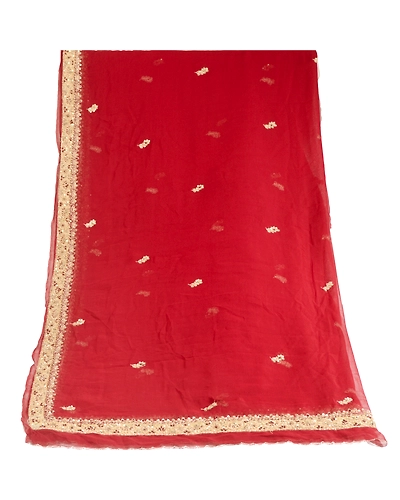 Sanskriti Vintage Dupatta Long Stole Pure Georgette Silk Dark Red Hand Beaded DC-51664-Dark Red-Zardozi Work-Pure Georgette Silk-8