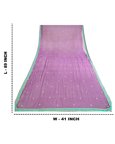 Sanskriti Vintage Dupatta Long Stole Poly Georgette Purple Hand Beaded Scarves DC-51678-Purple-Beaded Work-Poly Georgette-1