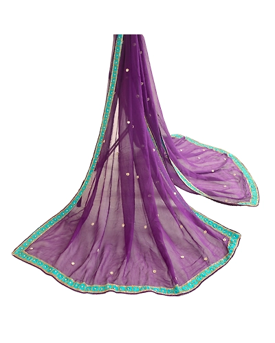 Sanskriti Vintage Dupatta Long Stole Poly Georgette Purple Hand Beaded Scarves DC-51678-Purple-Beaded Work-Poly Georgette-2