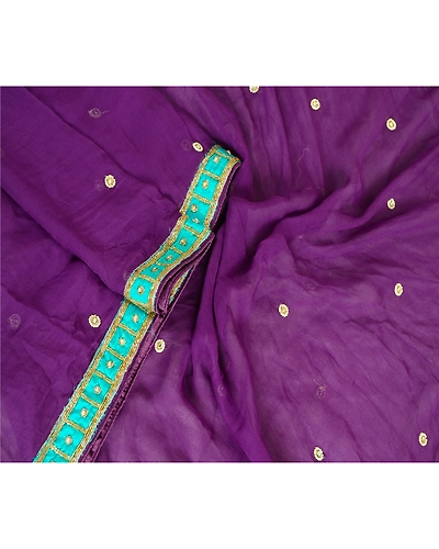 Sanskriti Vintage Dupatta Long Stole Poly Georgette Purple Hand Beaded Scarves DC-51678-Purple-Beaded Work-Poly Georgette-3
