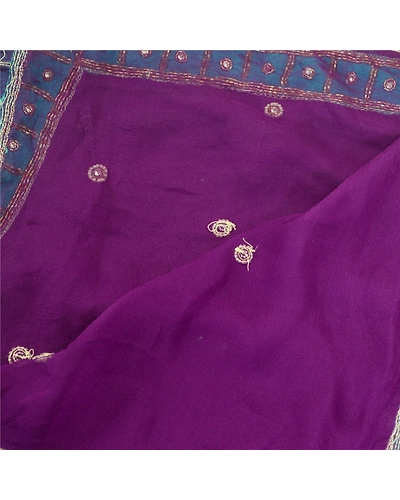 Sanskriti Vintage Dupatta Long Stole Poly Georgette Purple Hand Beaded Scarves DC-51678-Purple-Beaded Work-Poly Georgette-4