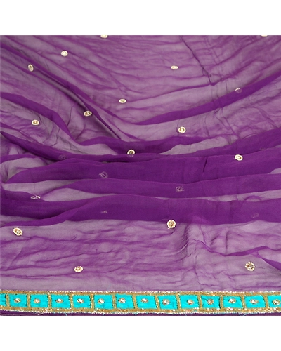 Sanskriti Vintage Dupatta Long Stole Poly Georgette Purple Hand Beaded Scarves DC-51678-Purple-Beaded Work-Poly Georgette-6