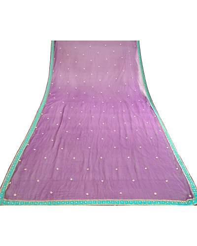 Sanskriti Vintage Dupatta Long Stole Poly Georgette Purple Hand Beaded Scarves DC-51678-Purple-Beaded Work-Poly Georgette-7