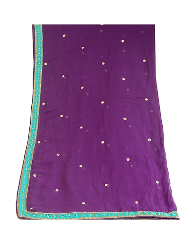 Sanskriti Vintage Dupatta Long Stole Poly Georgette Purple Hand Beaded Scarves DC-51678-Purple-Beaded Work-Poly Georgette-8