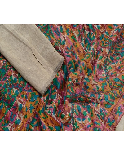Sanskriti Vintage Dupatta Long Stole Pure Woolen Cream Shawl Printed Scarves DC-51681-Cream-Printed Work-Pure Woolen-3
