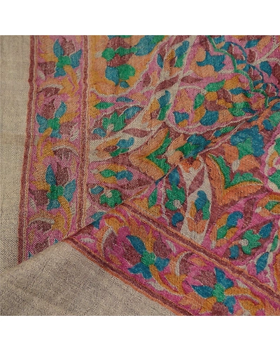Sanskriti Vintage Dupatta Long Stole Pure Woolen Cream Shawl Printed Scarves DC-51681-Cream-Printed Work-Pure Woolen-4