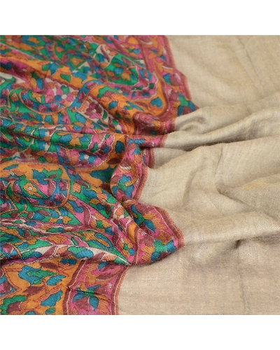 Sanskriti Vintage Dupatta Long Stole Pure Woolen Cream Shawl Printed Scarves DC-51681-Cream-Printed Work-Pure Woolen-6