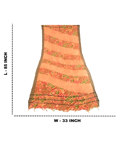 Sanskriti Vintage Dupatta Long Stole Pure Woolen Peach Printed Scarves dc-51690-Peach-Printed Work-Pure Woolen-1