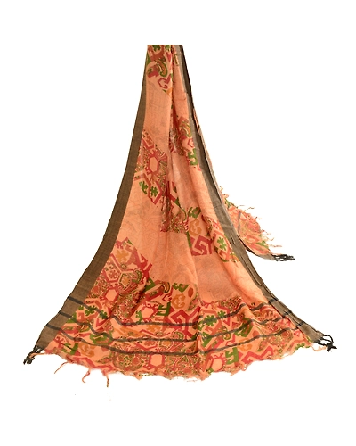 Sanskriti Vintage Dupatta Long Stole Pure Woolen Peach Printed Scarves dc-51690-Peach-Printed Work-Pure Woolen-2