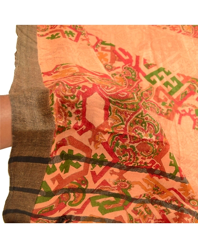 Sanskriti Vintage Dupatta Long Stole Pure Woolen Peach Printed Scarves dc-51690-Peach-Printed Work-Pure Woolen-5