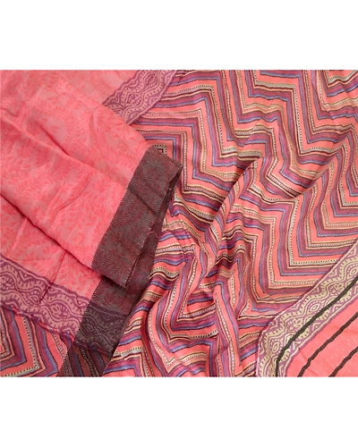 Sanskriti Vintage Dupatta Long Stole Pure Woolen Pink Shawl Printed Scarves DC-51695-Pink-Printed Work-Pure Woolen-3
