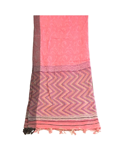 Sanskriti Vintage Dupatta Long Stole Pure Woolen Pink Shawl Printed Scarves DC-51695-Pink-Printed Work-Pure Woolen-8