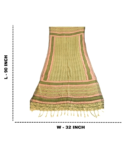 Sanskriti Vintage Dupatta Long Stole Woolen Green Shawl Printed Hijab DC-51696-Green-Printed Work-Woolen-1