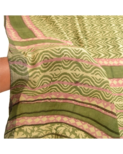 Sanskriti Vintage Dupatta Long Stole Woolen Green Shawl Printed Hijab DC-51696-Green-Printed Work-Woolen-5