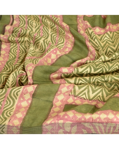 Sanskriti Vintage Dupatta Long Stole Woolen Green Shawl Printed Hijab DC-51696-Green-Printed Work-Woolen-6