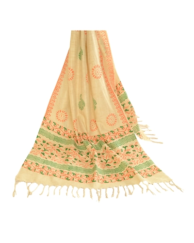 Sanskriti Vintage Dupatta Long Stole Pure Cotton Ivory Hand Block-Printed Scarves DC-51718-Ivory-Hand Block- Printed Work-Pure Cotton-2