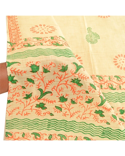 Sanskriti Vintage Dupatta Long Stole Pure Cotton Ivory Hand Block-Printed Scarves DC-51718-Ivory-Hand Block- Printed Work-Pure Cotton-5