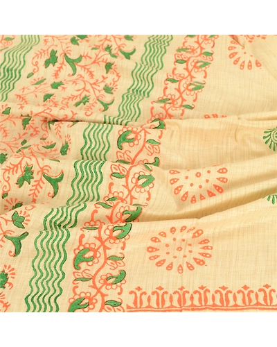 Sanskriti Vintage Dupatta Long Stole Pure Cotton Ivory Hand Block-Printed Scarves DC-51718-Ivory-Hand Block- Printed Work-Pure Cotton-6