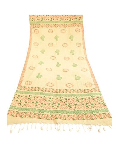 Sanskriti Vintage Dupatta Long Stole Pure Cotton Ivory Hand Block-Printed Scarves DC-51718-Ivory-Hand Block- Printed Work-Pure Cotton-7