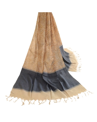Sanskriti Vintage Dupatta Long Stole Pure Silk Beige Hijab Printed Soft Scarves DC-51723-Beige &amp; Blue-Printed Work-Pure Silk-2