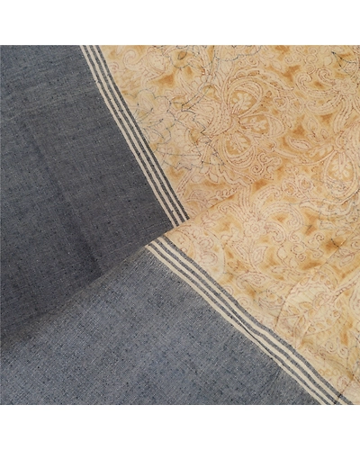 Sanskriti Vintage Dupatta Long Stole Pure Silk Beige Hijab Printed Soft Scarves DC-51723-Beige &amp; Blue-Printed Work-Pure Silk-4