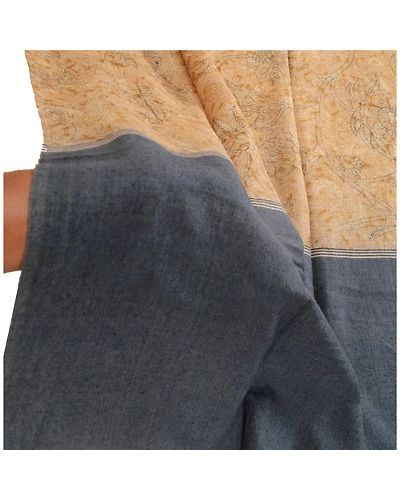 Sanskriti Vintage Dupatta Long Stole Pure Silk Beige Hijab Printed Soft Scarves DC-51723-Beige &amp; Blue-Printed Work-Pure Silk-5